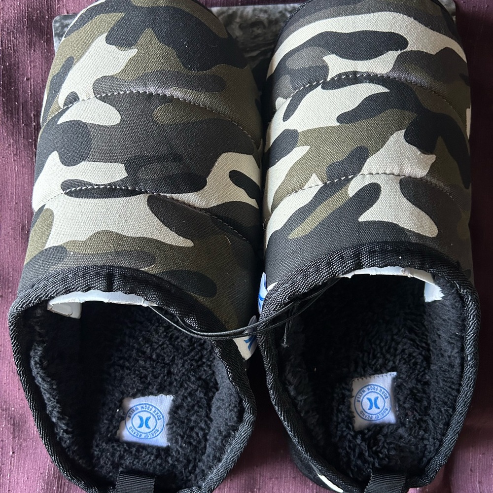 New Hurley Duke Comfort Memory Foam Camo Slip On Mens Slippers
